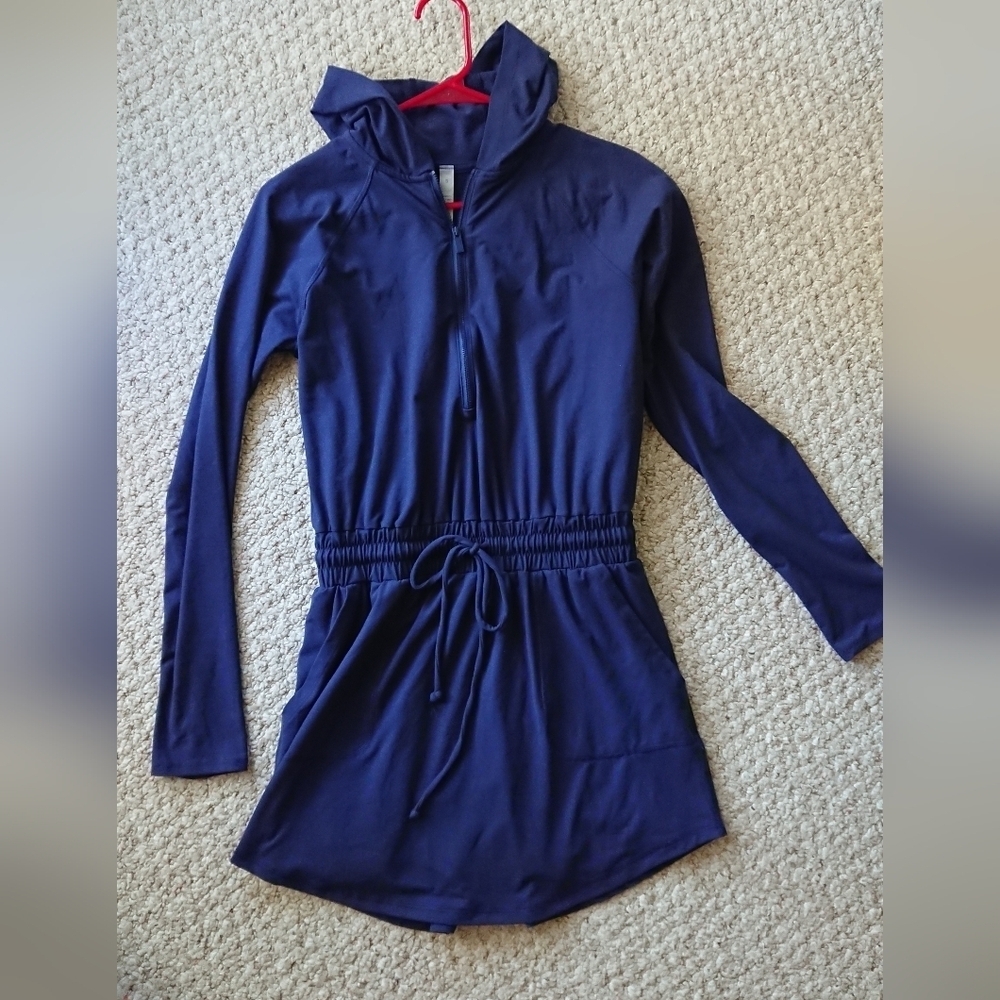 Rae Mode Getting Out Long Sleeve Hoodie Romper in Navy size S